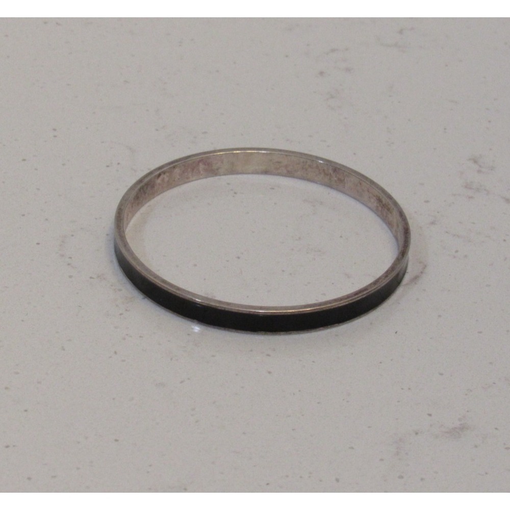 Vintage Monet Black Enamel Bracelet Silver Tone Border Bangle Retro Preppy Class